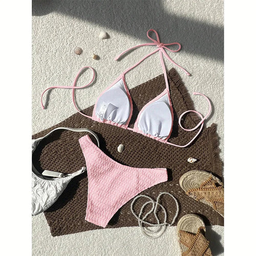 Bikini Crocheté Bandeau Triangle – Ensemble 2 Pièces Tressé Été 2026